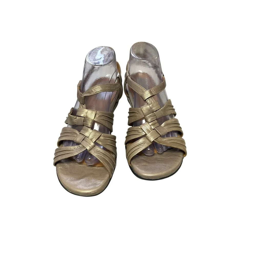 Clarks‎ Artisan Womens Gold Metallic Leather Strappy Wedge Sandals 9M Summer